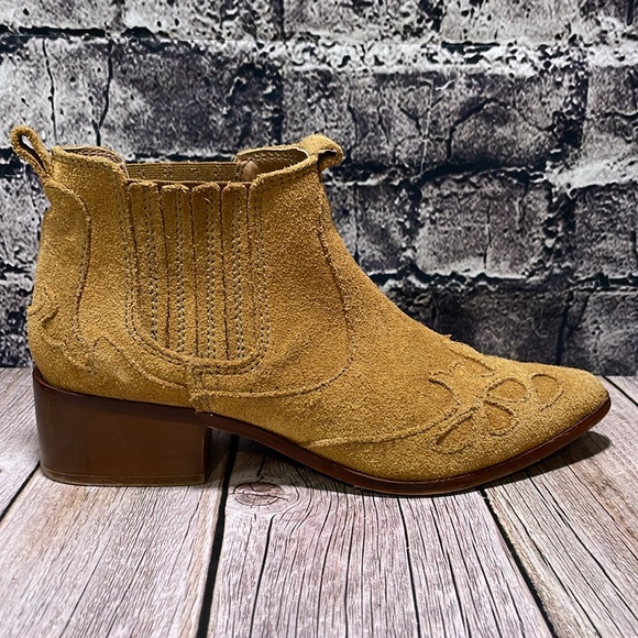 Zara Block Heel Leather Cowboy Ankle Boots Size 37 - Picture 5 of 15